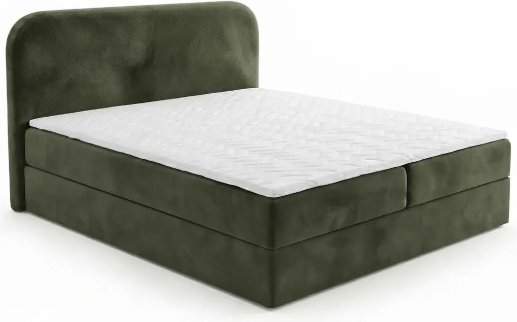 Kárpitozott boxspring ágy FORENA 160x200 cm sötétzöld Matrac: Bonell rugós matrac