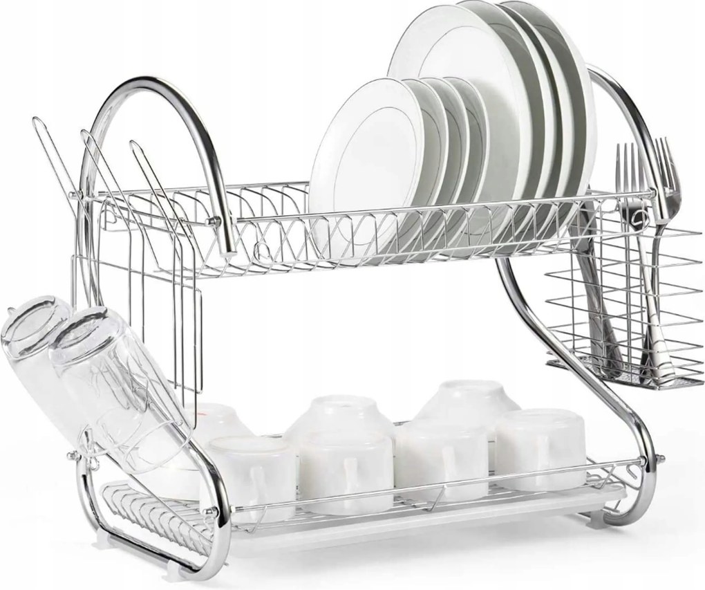 Edényszárító Kétszintes Csepegtető Tányérok Evőeszközök Rozsdamentes