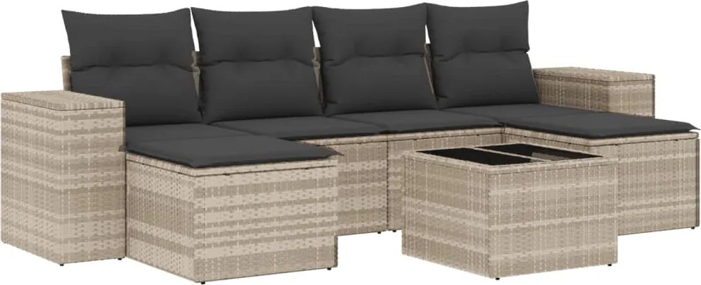 vidaXL 7 részes világosszürke polyrattan kerti ülőgarnitúra párnákkal