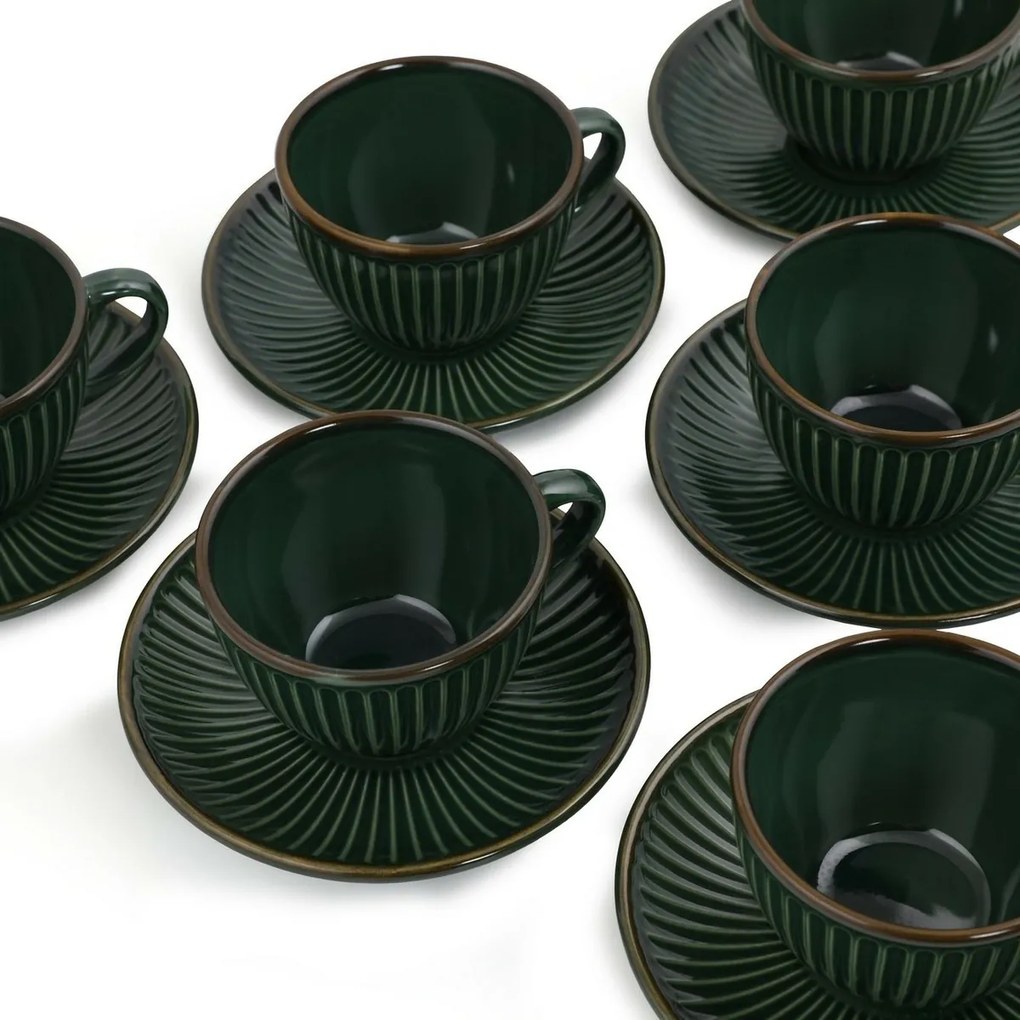 Linea kerámia csésze alátéttel 6 db-os szett 210 ml, zöld