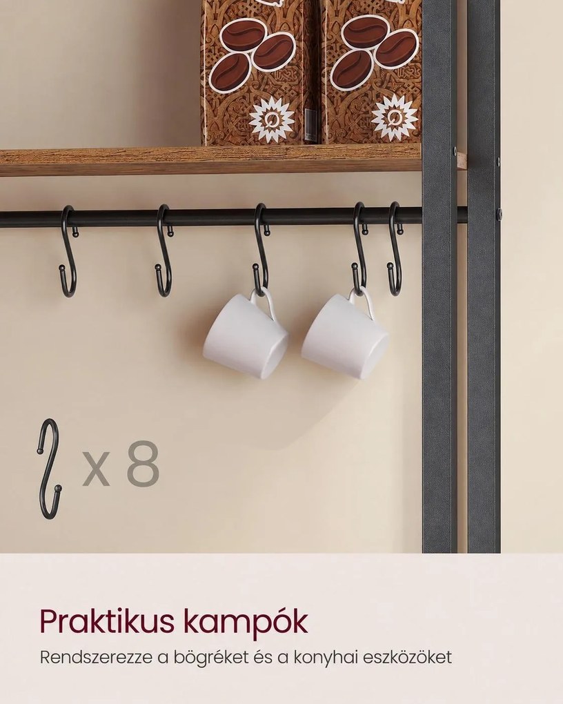 VASAGLE konyhai tárolópolc beépített elosztóval, 40 x 60 x 170 cm, rusztikus barna és fekete