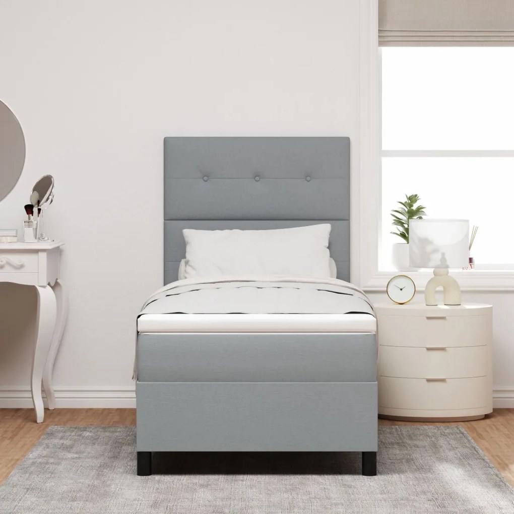 Box Spring Ágy Matrac Világosszürke 90x200 cm Szövet