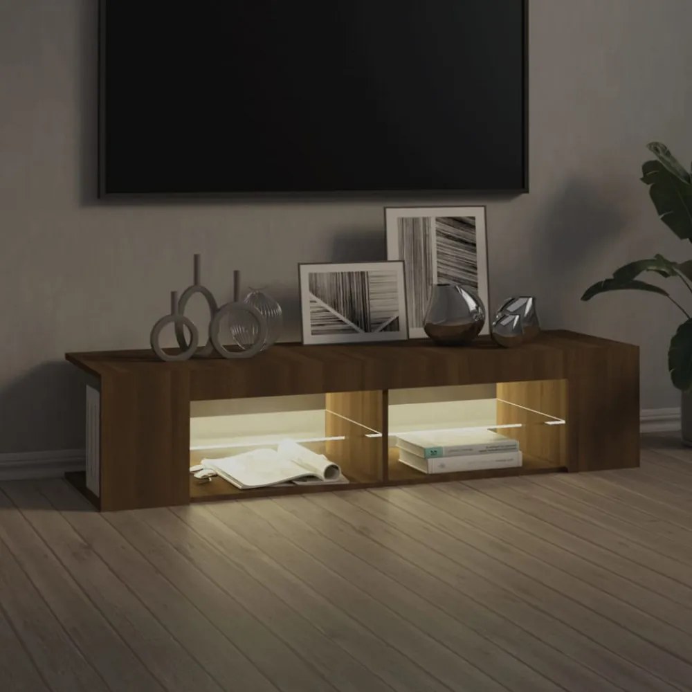 barna tölgyszínű TV-szekrény LED-világítással 135 x 39 x 30 cm