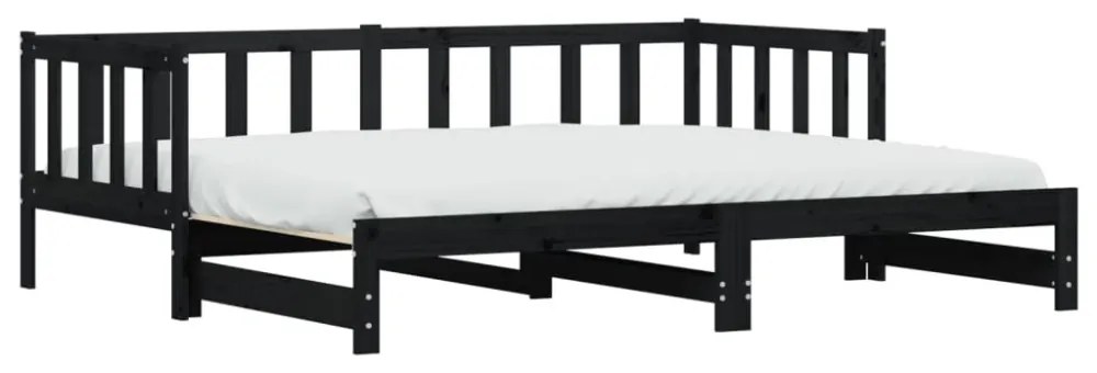fekete tömör fenyőfa kihúzható kanapéágy 90 x 200 cm
