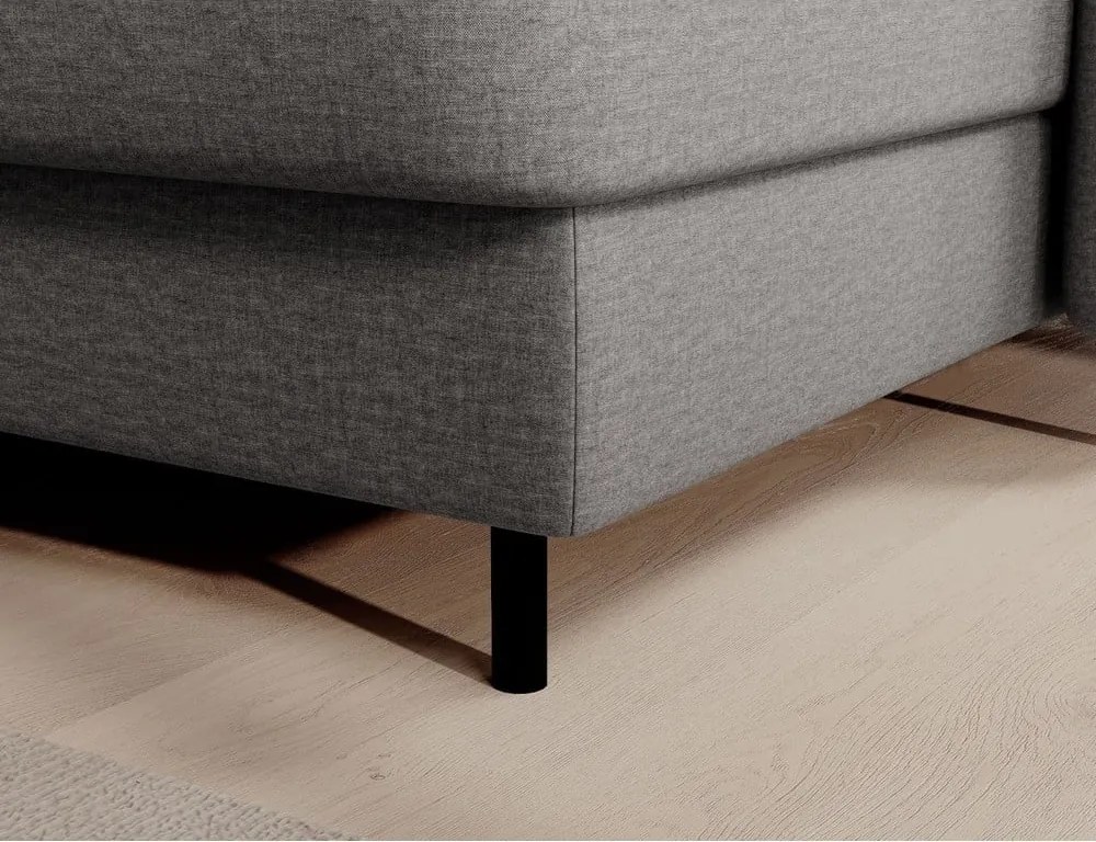 Világosszürke bársony kinyitható-tárolóhelyes sarokkanapé (bal oldali-U alakú) Berrto – ELTAP