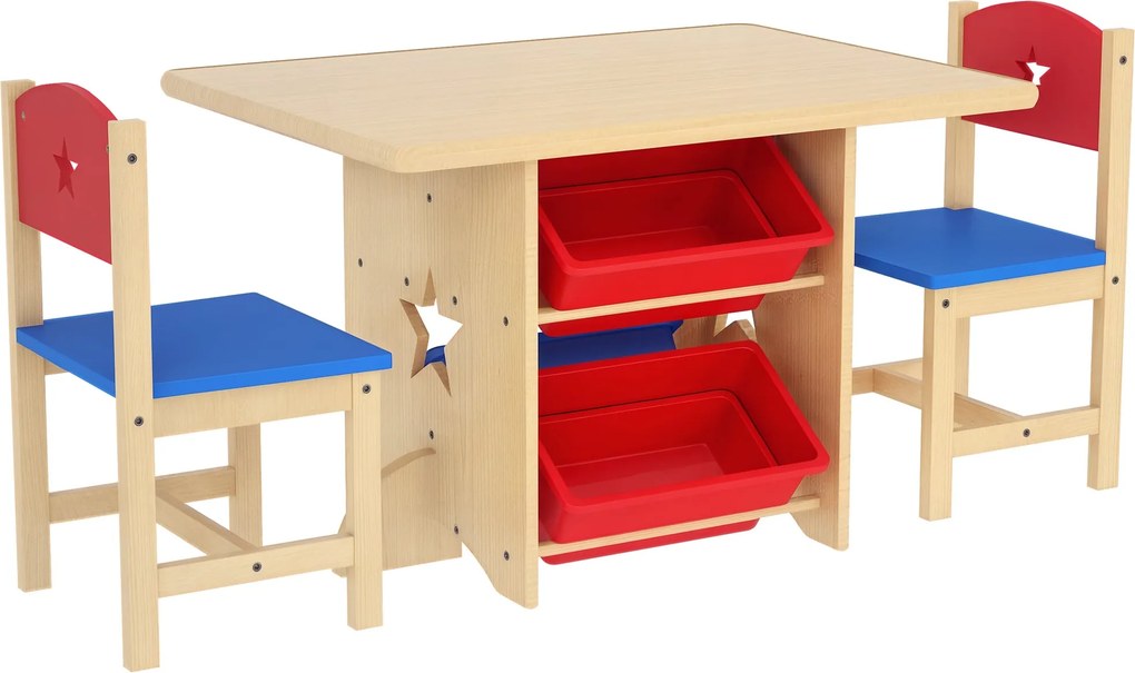 AIYAPLAY 3 darabos Gyerek Asztal és Szék Készlet - Gyermek Asztal 2 Székkel és 4 Tároló Kosárral - Bútor Készlet Gyerekek Tevékenységeihez 3 Éves Kor