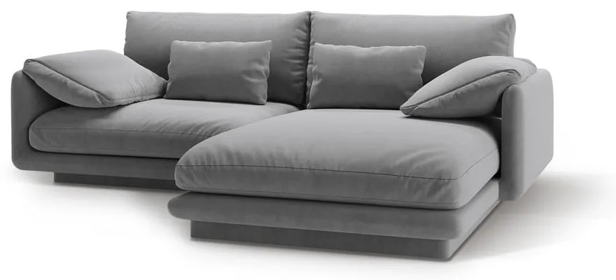 Világosszürke bársony sarokkanapé (jobb oldali-heverő résszel) Torino – Micadoni