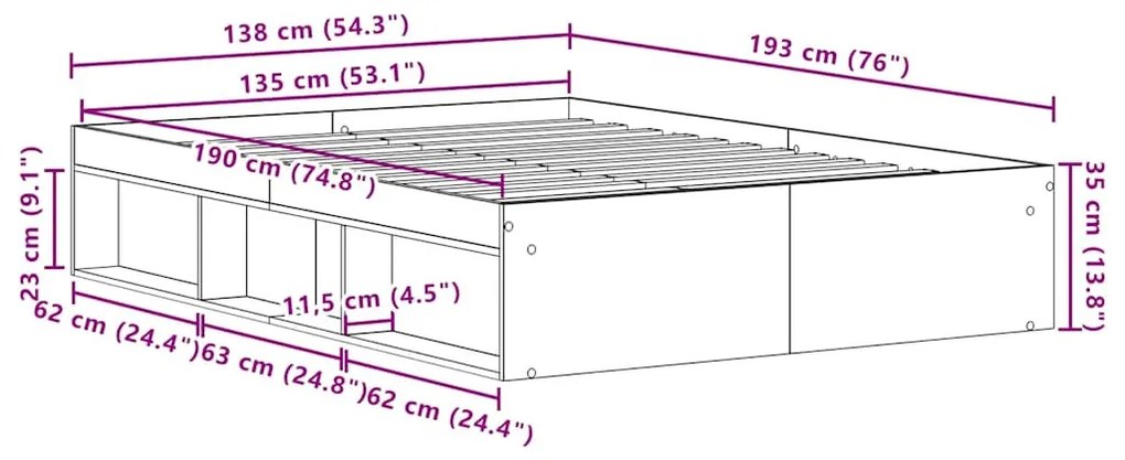 fekete tölgy szerelt fa ágykeret matrac nélkül 135x190 cm