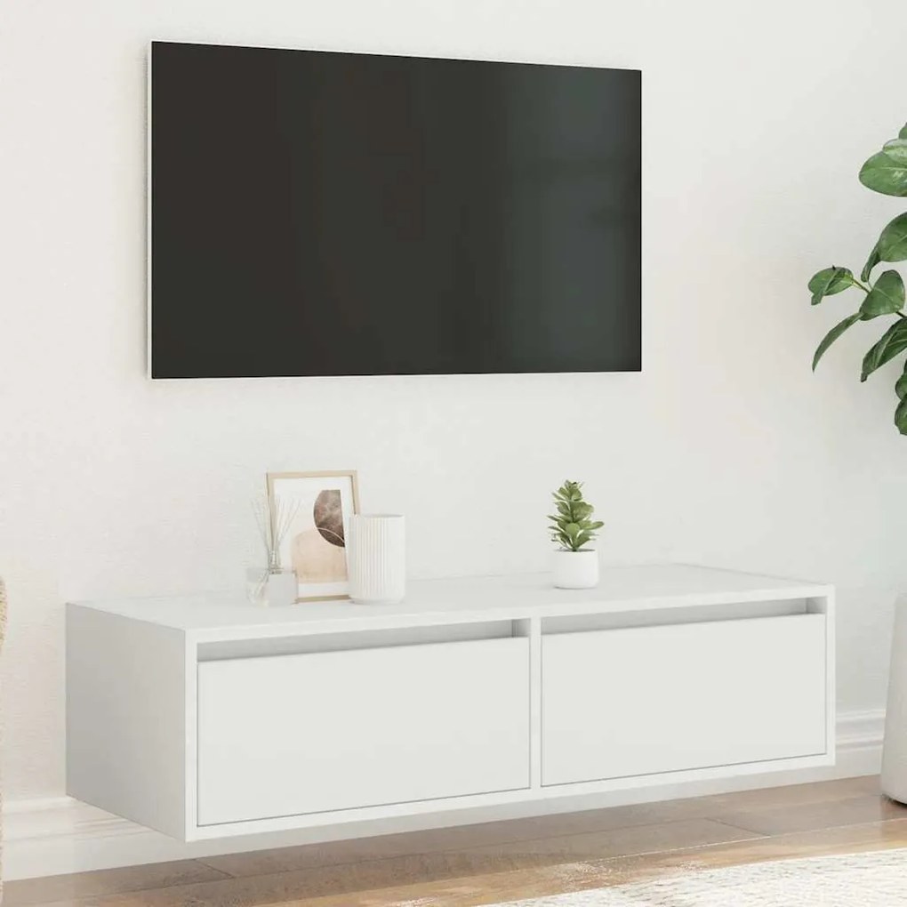 TV szekrény LED világítással fehér 100X35,5x25 cm