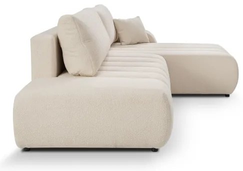 L-alakú, bal oldali, tárolós, bézs DESIO sarokkanapé, ággyá nyitható