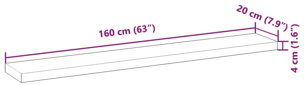 2 db kezeletlen tömör akácfa függőpolc 160 x 20 x 4 cm