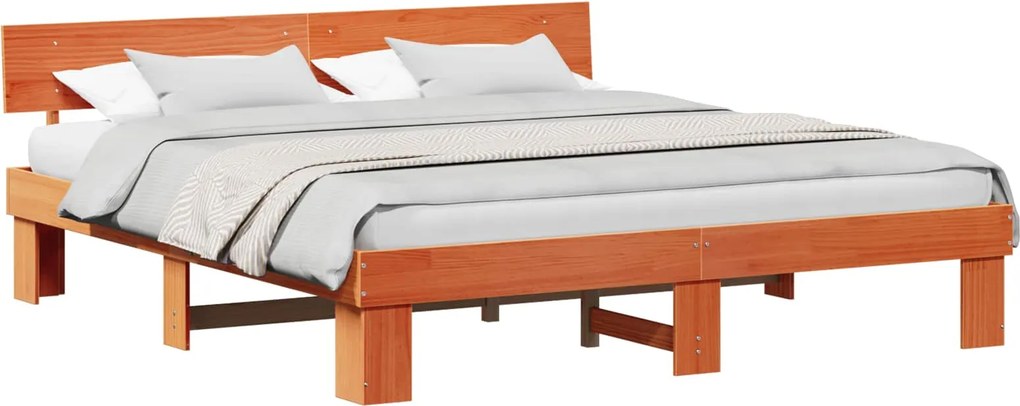 vidaXL Ágykeret fejtámlával Faggyú barna 180 x 200 cm Tömör fenyőfa