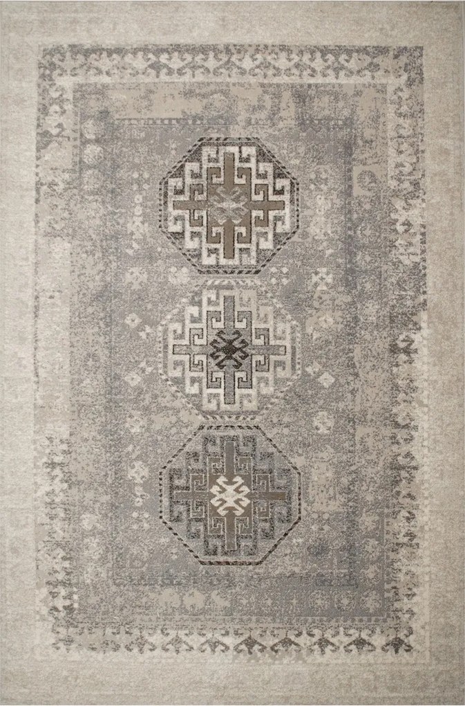 240x340 cm Gyapjú Szőnyeg Moon Ashan Dísz Szürke Ezüst Koptatott