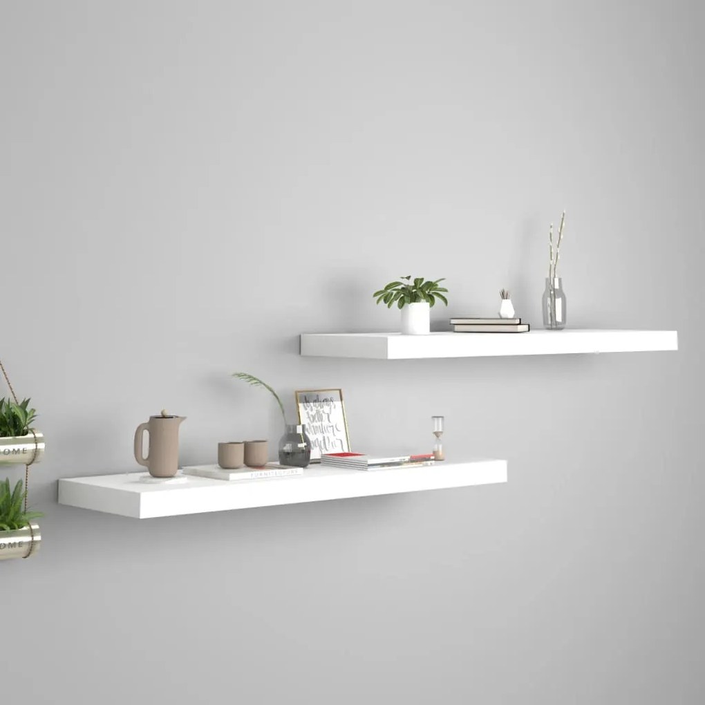 2 db fehér MDF lebegő fali polc 80 x 23,5 x 3,8 cm