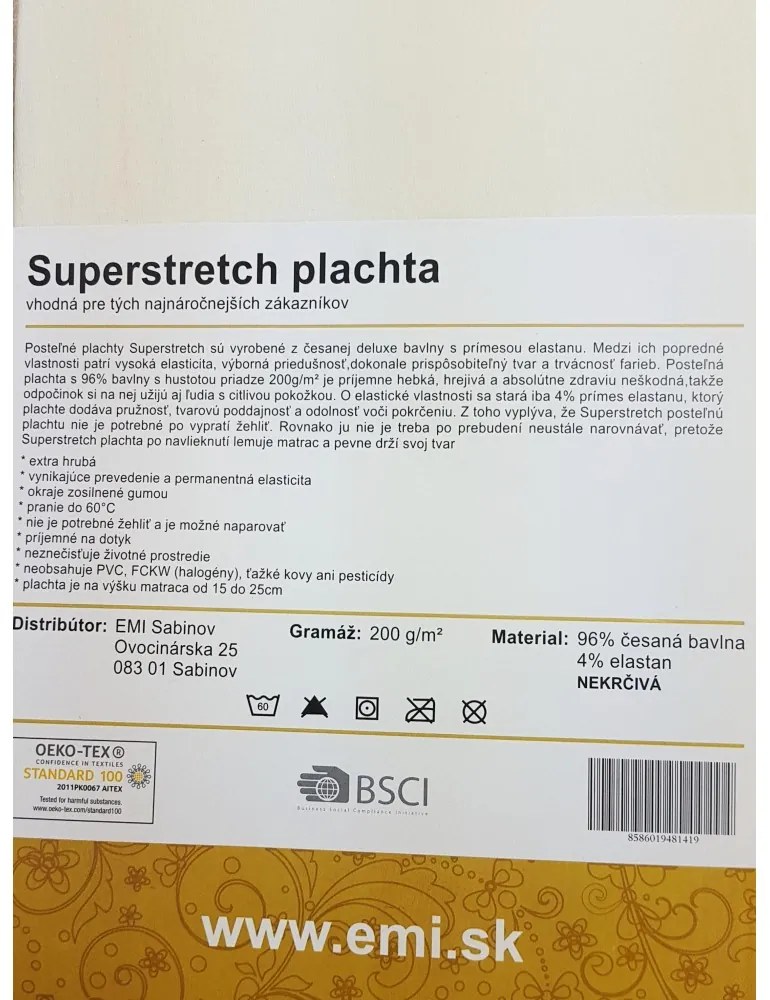 EMI natúr szupersztreccs lepedő, 90x200-as lap