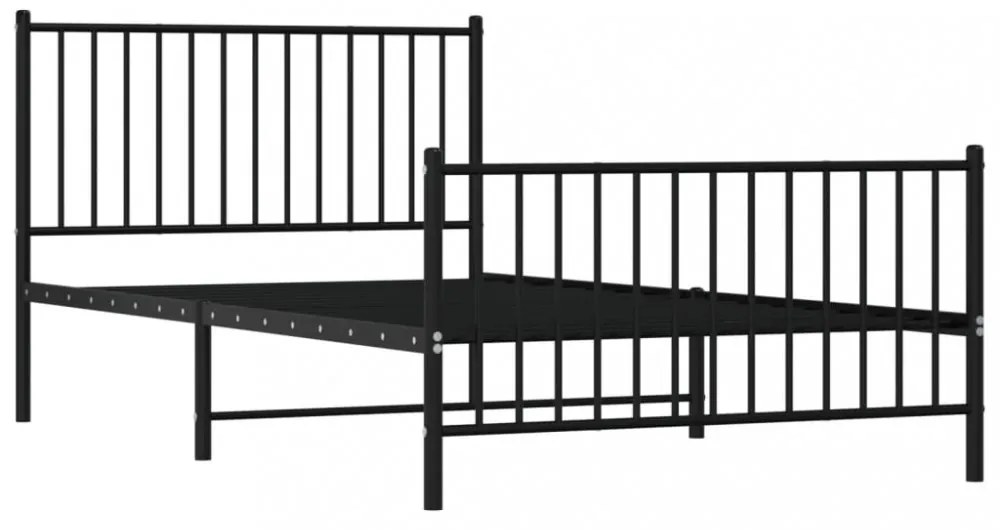 fekete fém ágykeret fej- és lábtámlával 107 x 203 cm