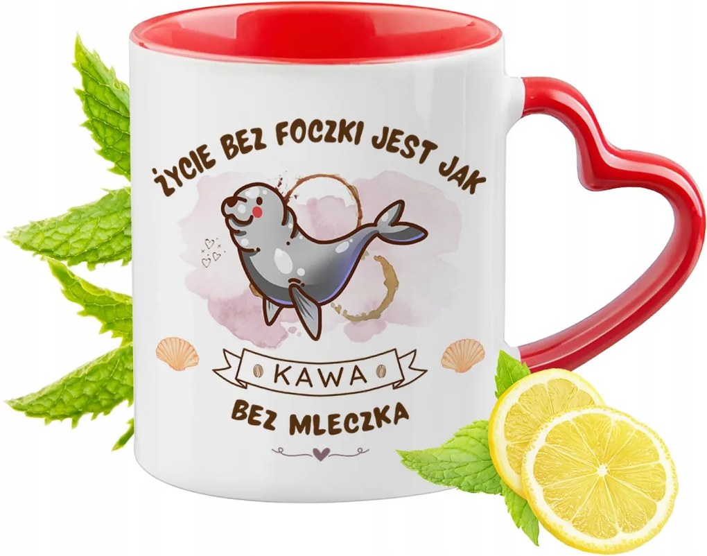 Fóka Bögre Piros Szív Alakú Füllel Ajándék