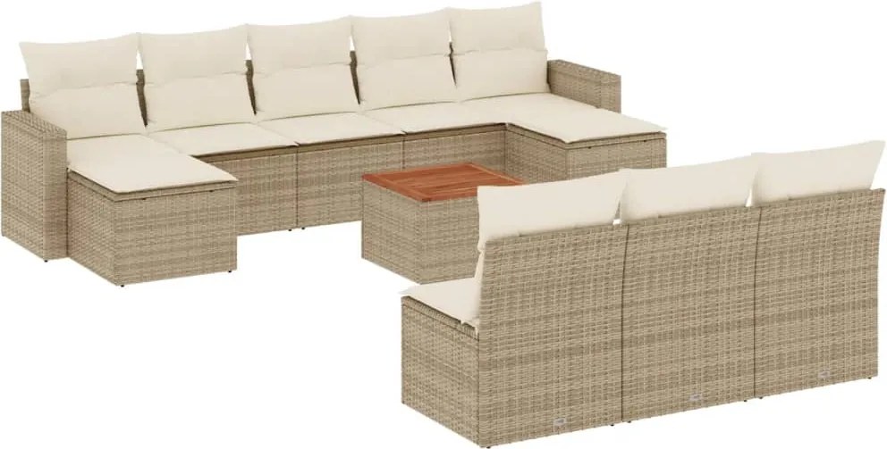 vidaXL 11 részes bézs polyrattan kerti ülőgarnitúra párnákkal