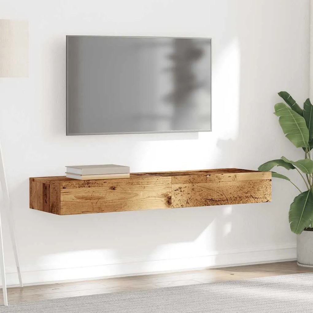 2 db antik fa színű TV-szekrény LED-lámpákkal 60 x 35 x 15,5 cm