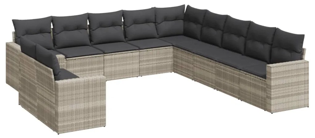 11 részes világosszürke polyrattan kerti ülőgarnitúra párnákkal