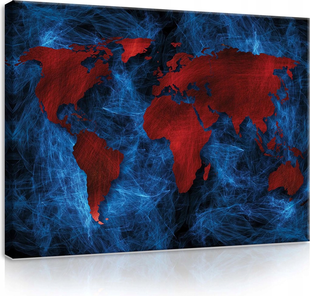 Vászonkép 70x50 Absztrakt Világtérkép Piros-Kék-modern