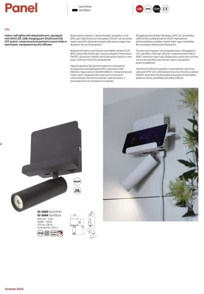 Redo 01-3083 - LED Fali spotlámpa PANEL LED/3,5W/230V USB fehér