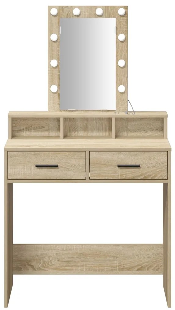LED-es sminkasztal Sonoma tölgyből 79x41x140 cm