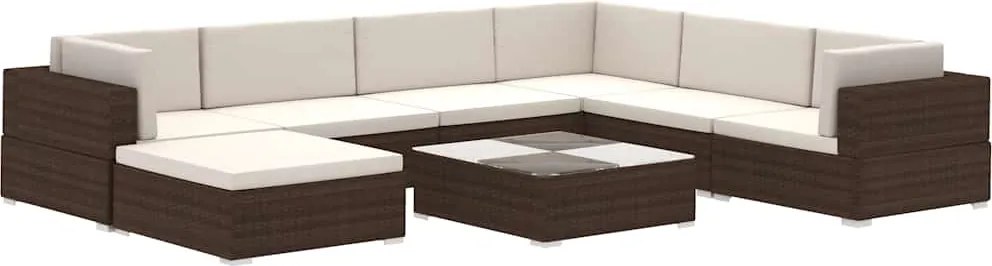 vidaXL 8-részes barna polyrattan kerti bútorszett párnákkal