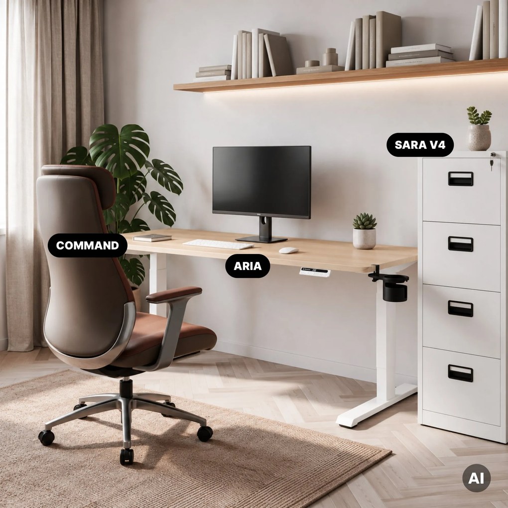 Elektromos, állítható magasságú, ergonomikus, fehér/sonoma tölgy íróasztal,1600x800 mm: ARIA