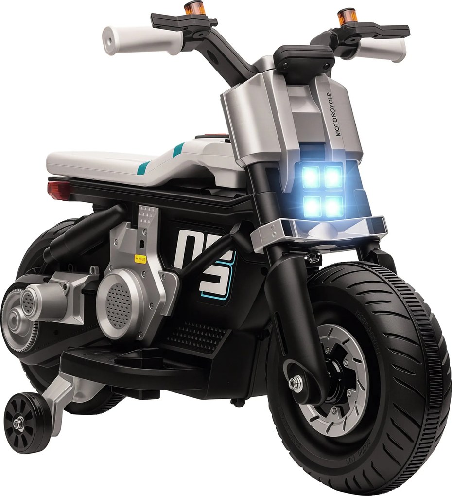 HOMCOM Elektromos Motor Gyerekeknek 6V Akkumulátoros Motor Fényszórókkal, Zene, Kürt, 3 km/h Sebesség, Előre és Hátra, Tanulókerekek 3-5 Éves Gyermeke