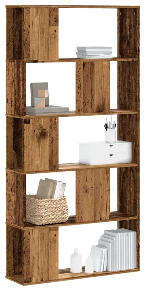 5 szintes antik fa színű fa könyvespolc 80,5 x 23,5 x 162,5 cm