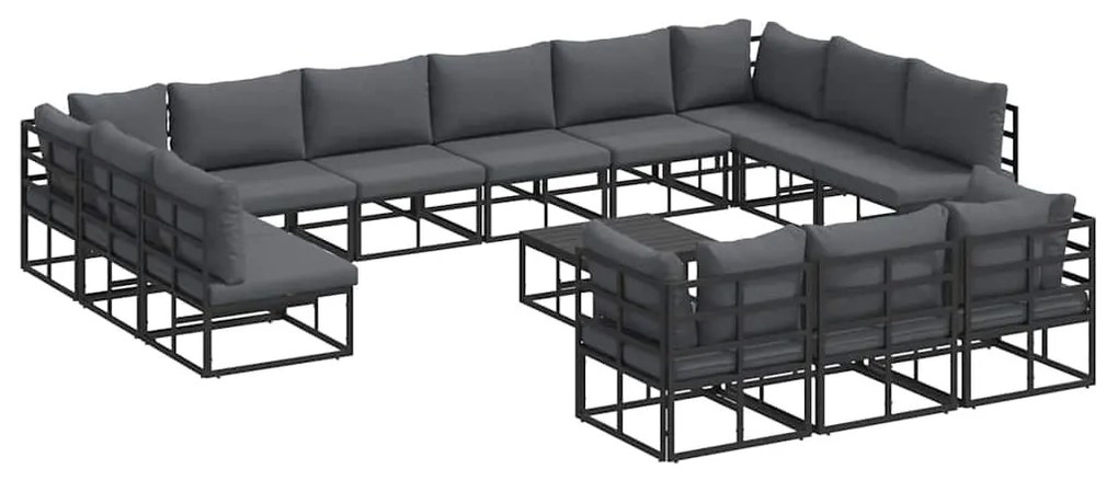 Kerti Kanapé Szett párnával 14 pcs Fekete Alumínium