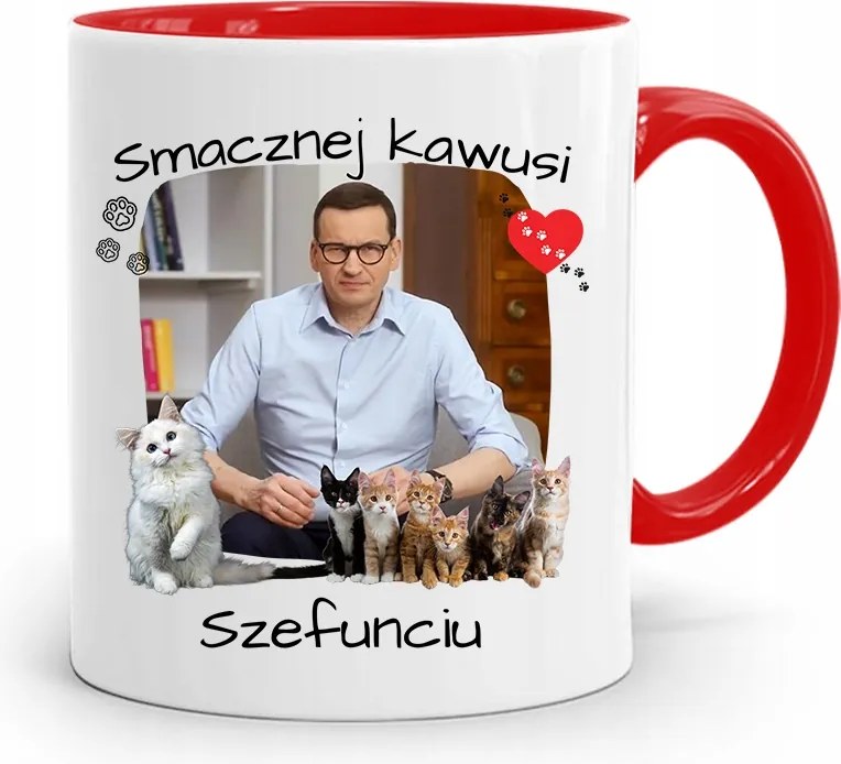 Piros Politikus Bögre Mateusz Morawiecki Miniszterelnök fényképes nyomtatással