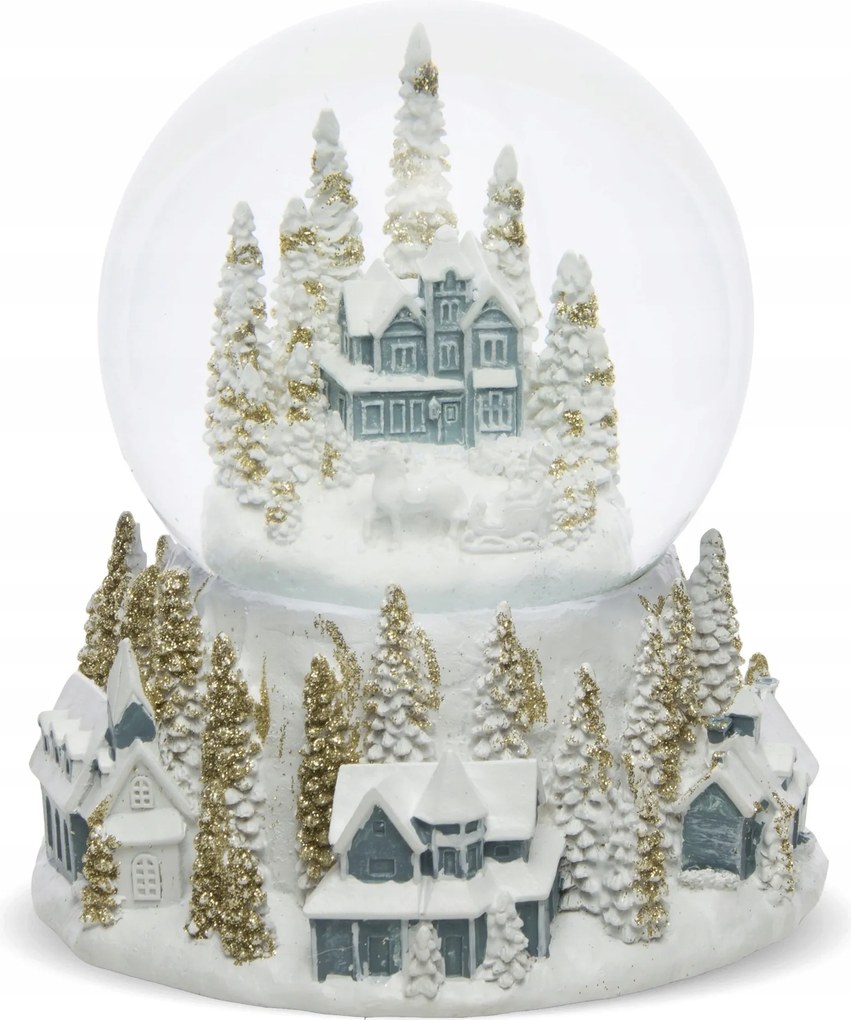 Ünnepi Hógömb zenélő doboz, téli üveggömb karácsonyi dekoráció