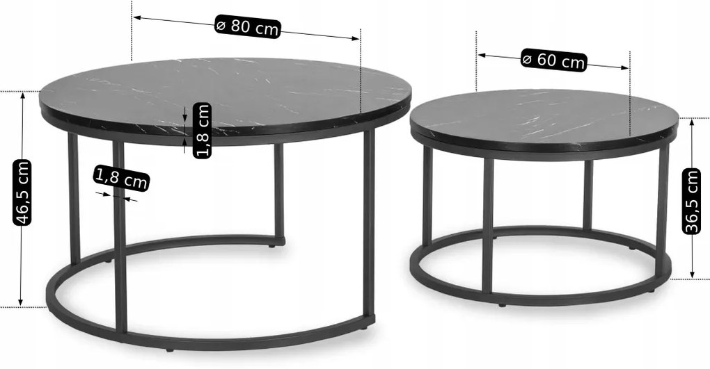 Dohányzóasztal szett fekete márvány színben. MAURO MAX