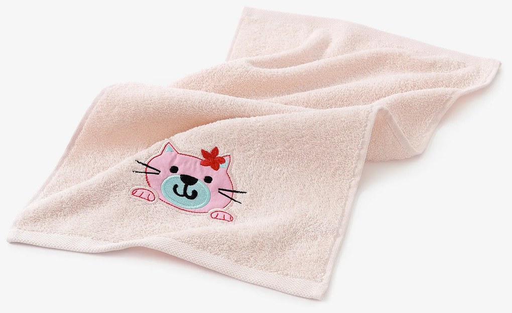 Goldea gyermek frottír törölköző - cicuka világos rózsaszínen 30 x 50 cm