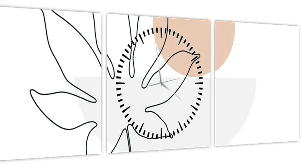 Kép - Vonal művészet virágok N⁰3 (órával) (90x30 cm)