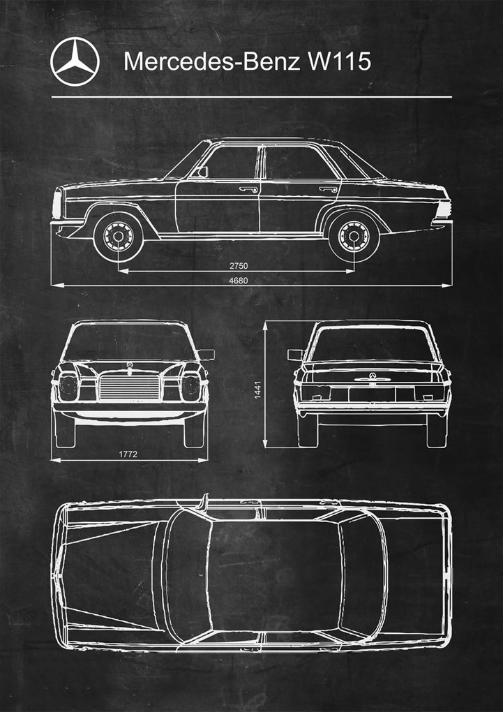 Poszter Mercedes-Benz W115 Retro Patent Séma