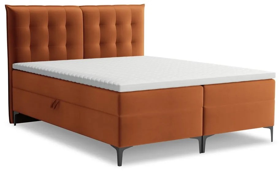 Terrakotta színű ágyneműtartós boxspring ágy 180x200 cm Mikana – Makamii