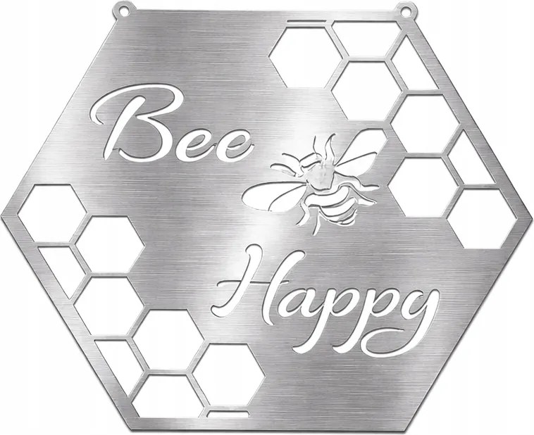 Bee Happy fali dekoráció 35x31 cm rozsdamentes acél 1,5 mm méhsejt