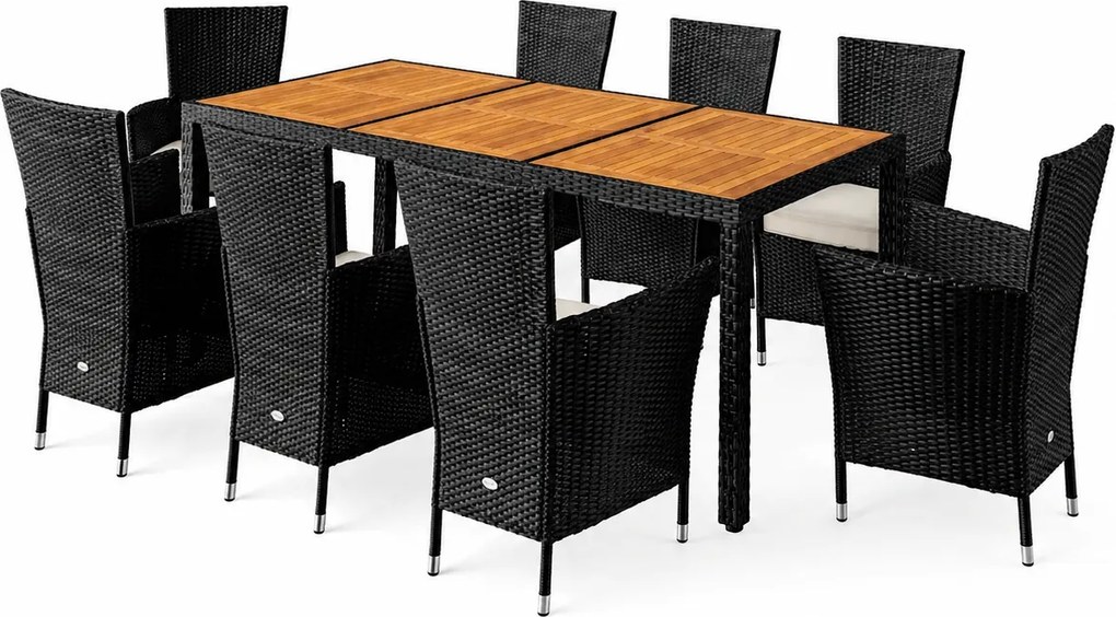 Deuba Berlin 1+8 kerti rattan bútor szett - fa/fekete
