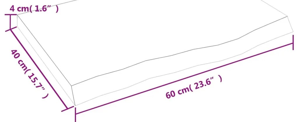 sötétbarna kezelt tömör fa fürdőszobai pult 60x40x(2-4) cm