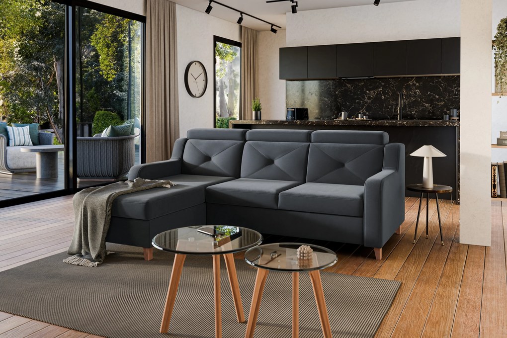 Laksaro balos ágyazható sarokkanapé - szürke Jasmine 96 bársony