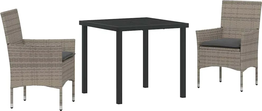 vidaXL Kert étkező szett párnával 3 pcs Szürke polirattan