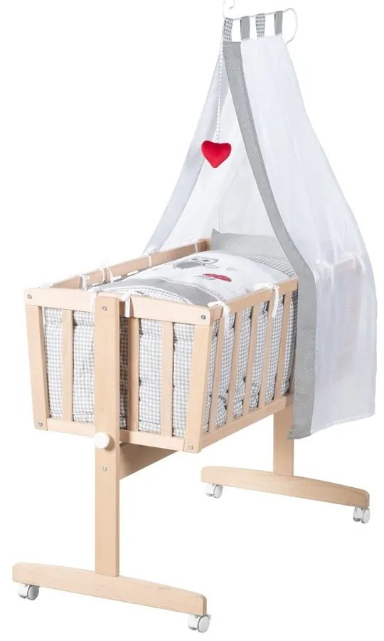 Natúr színű bükkfa gurulós-baldachinos bölcső 40x90 cm Adam and Owl – Roba