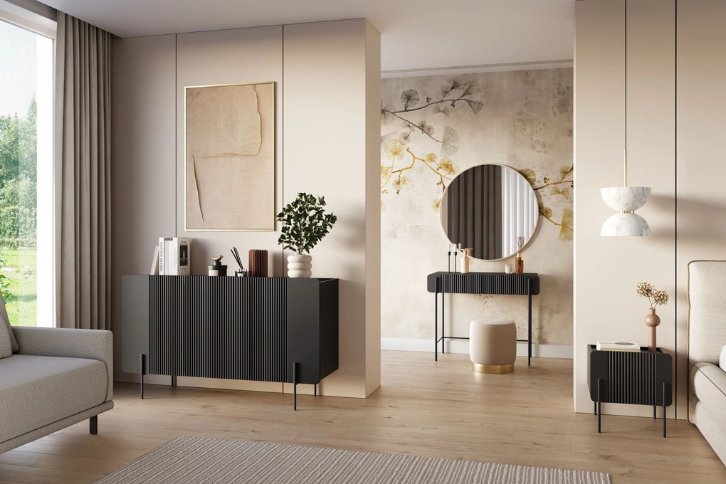 Malmi komód 150 cm háromajtós - fekete matt / fekete lábak