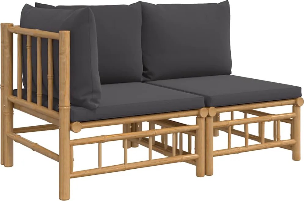 vidaXL 2 részes bambusz kerti ülőgarnitúra sötétszürke párnákkal