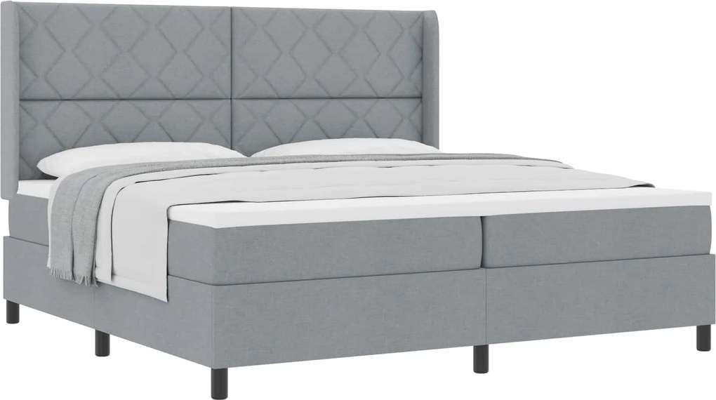 vidaXL Boxrugós ágy matracmal Világosszürke 200 x 200 cm szövet
