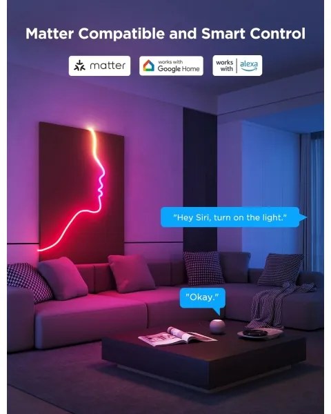 Govee - Neon 2 MATTER hajlítható LED szalag 5m RGBIC Wi-Fi IP67