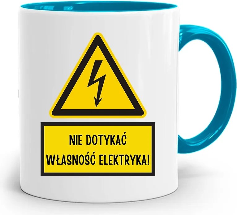 Kék Bögre Ne Érintse Meg A Villanyszerelő Tulajdonát fényképes nyomtatással